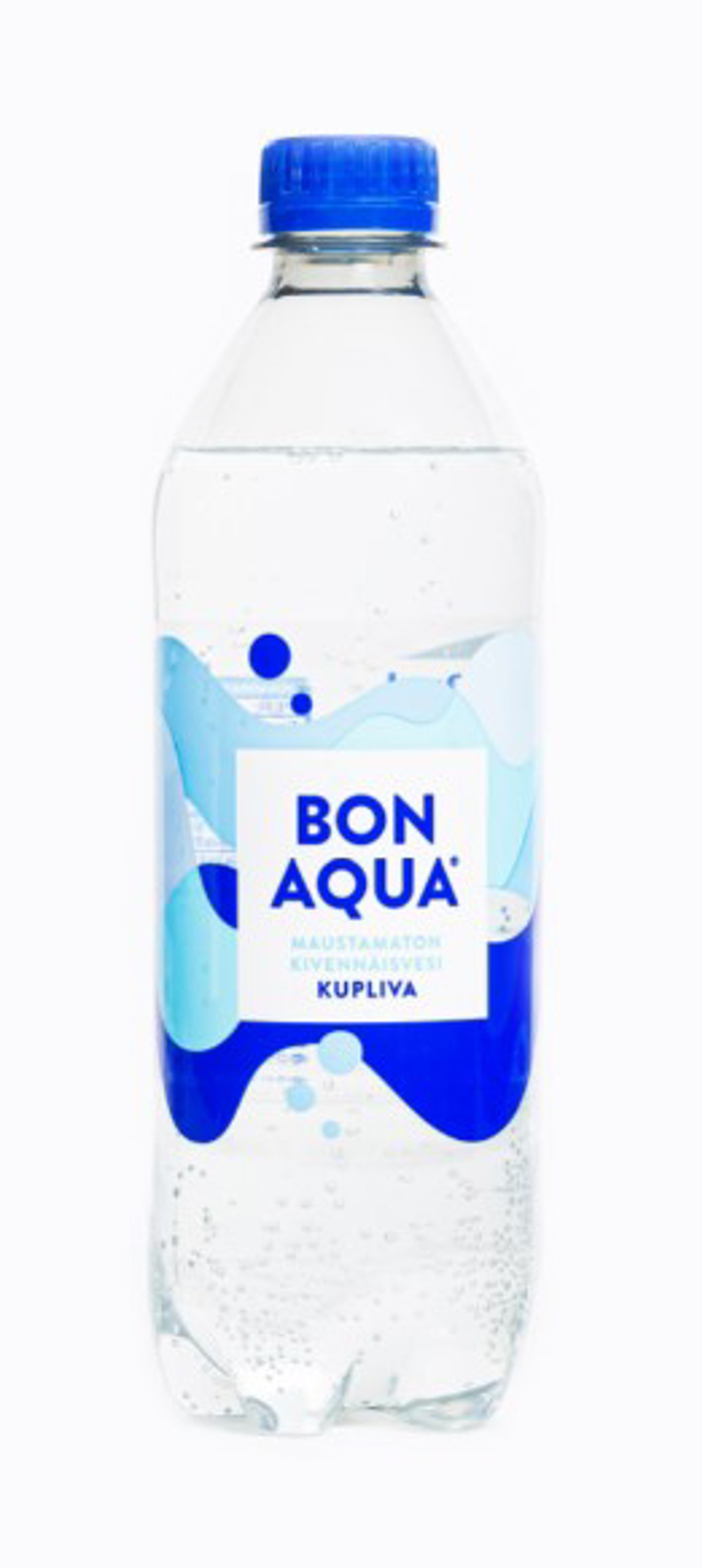 100 % kierrätysmuovista valmistettu Bonaqua-kierrätysmuovipullo.